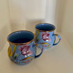 Pair of 2 MacKenzie Childs Flower Market Mugs in lapis.  Height is 4 inches.